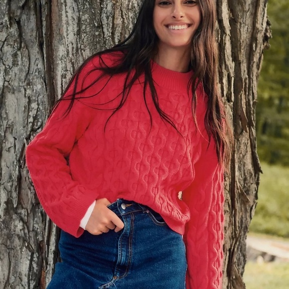 NWT Anthropologie Pink  4SI3NNA Long Sleeve Cropped Cable Sweater Small - Picture 1 of 5